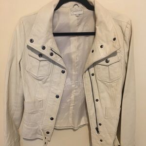 White leather jacket with gunmetal hardware